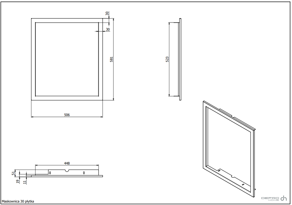 DEFRO Blendrahmen für gerade Kamineinsätze M30 Flach