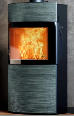 [071101+071004-xx+071008-xx] Austroflamm Kaminofen Fynn Xtra (Keramik Turmalin dunkel glänzend Rille fein)