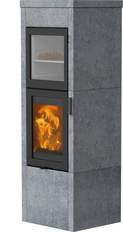 [10210] Lotus Kaminofen QM 40 mit Warmhaltefach  (grau, Speckstein)